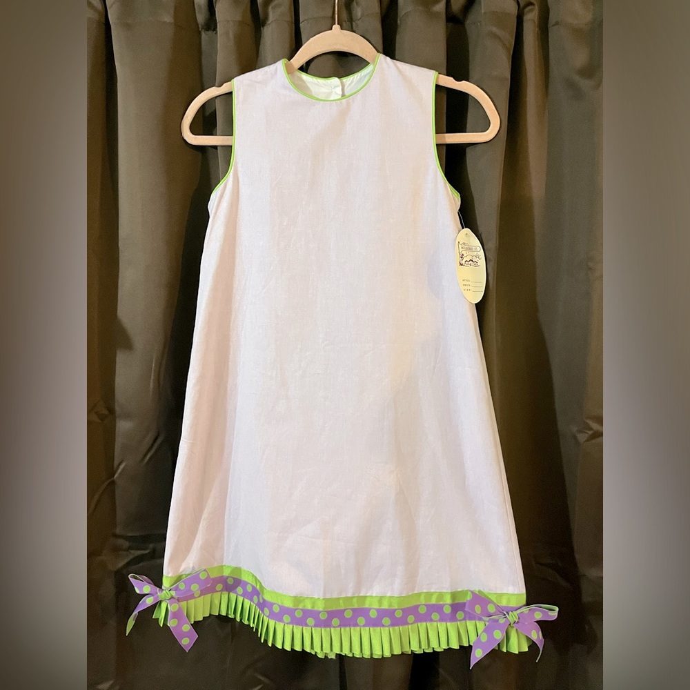 Charming White and Green Kids Casual Dress